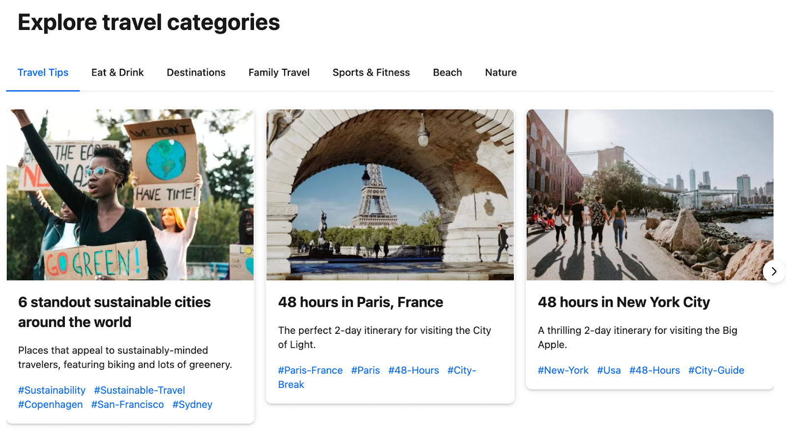 "Travel Tips" section of Booking.com’s blog