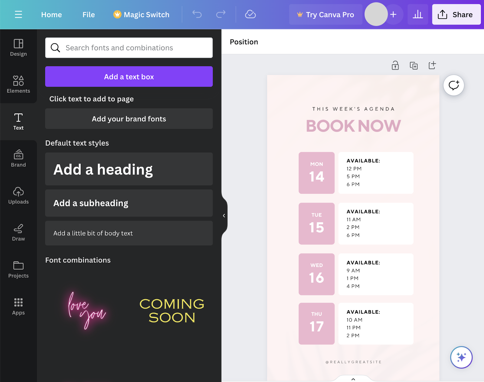 Building a design with Canva's template
