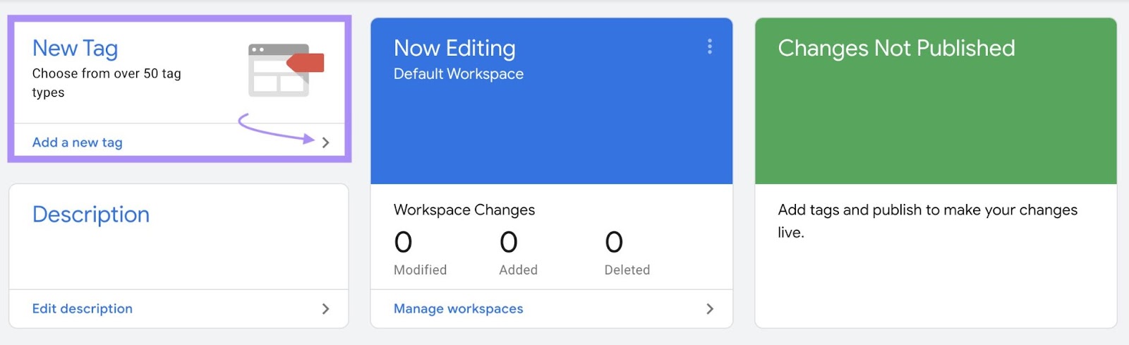 “Add a new tag” in Google Tag Manager