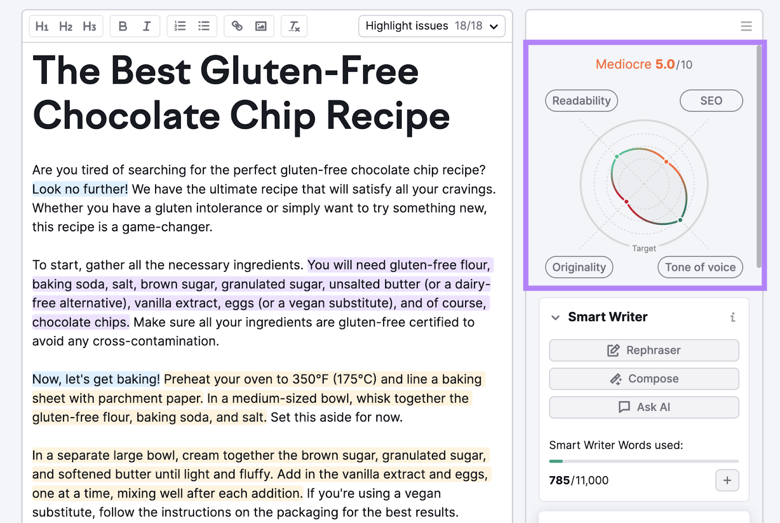 Content score widget in SEO Writing Assistant tool