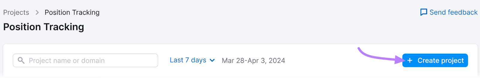 create project button in Position Tracking tool