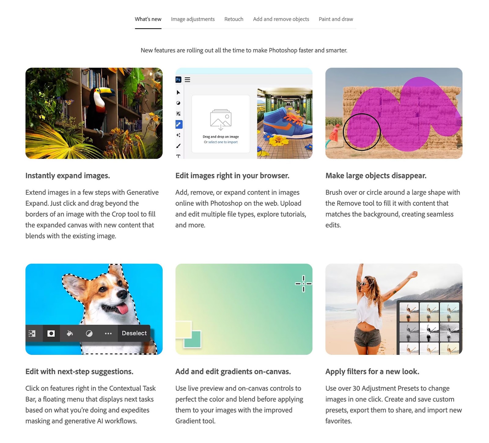 Photoshop's what's new page