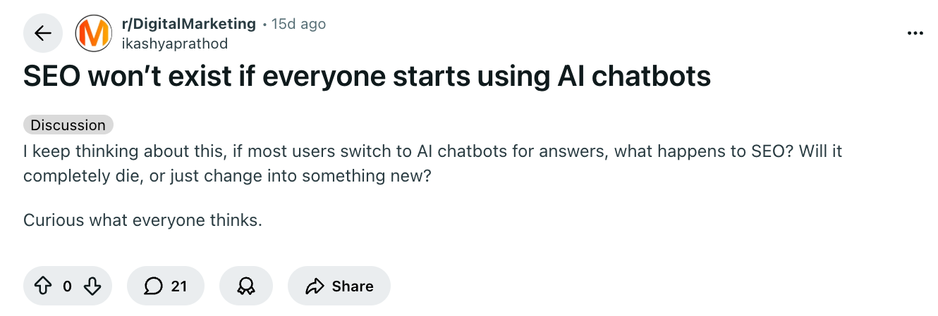 Reddit thread asking whether SEO will exist in the future.
