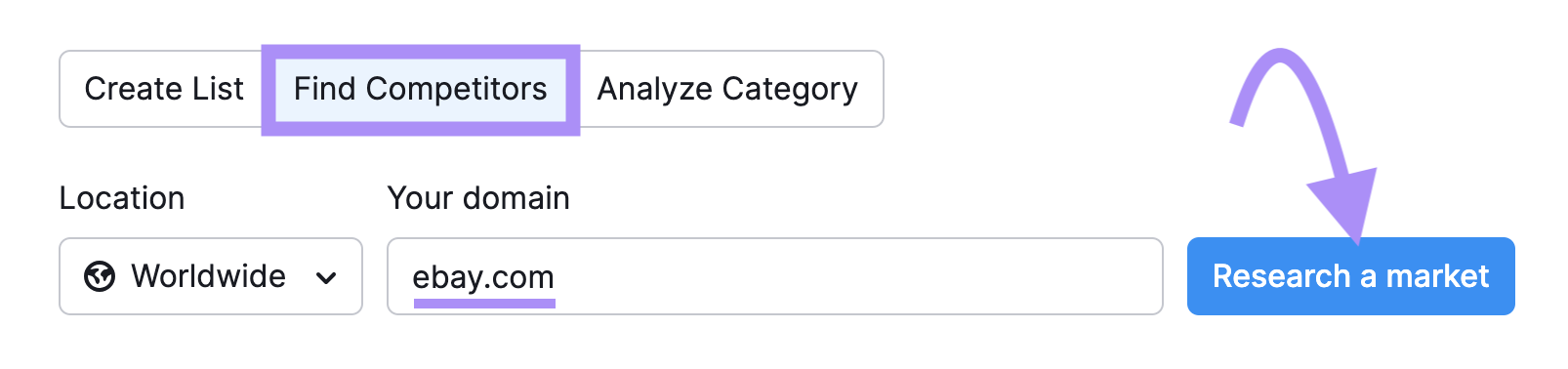 "ebay.com" entered into the Market Explorer tool