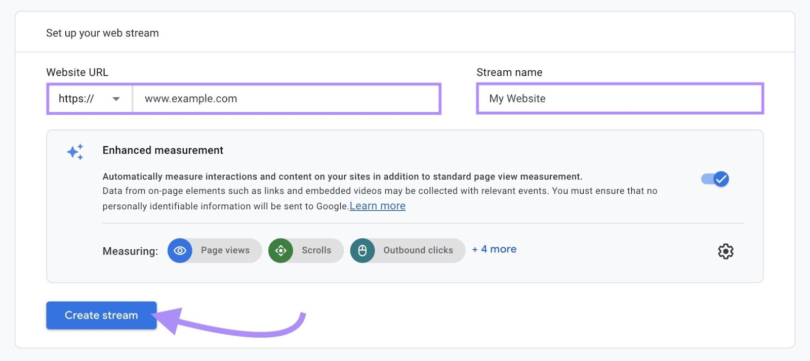 "Create stream" button