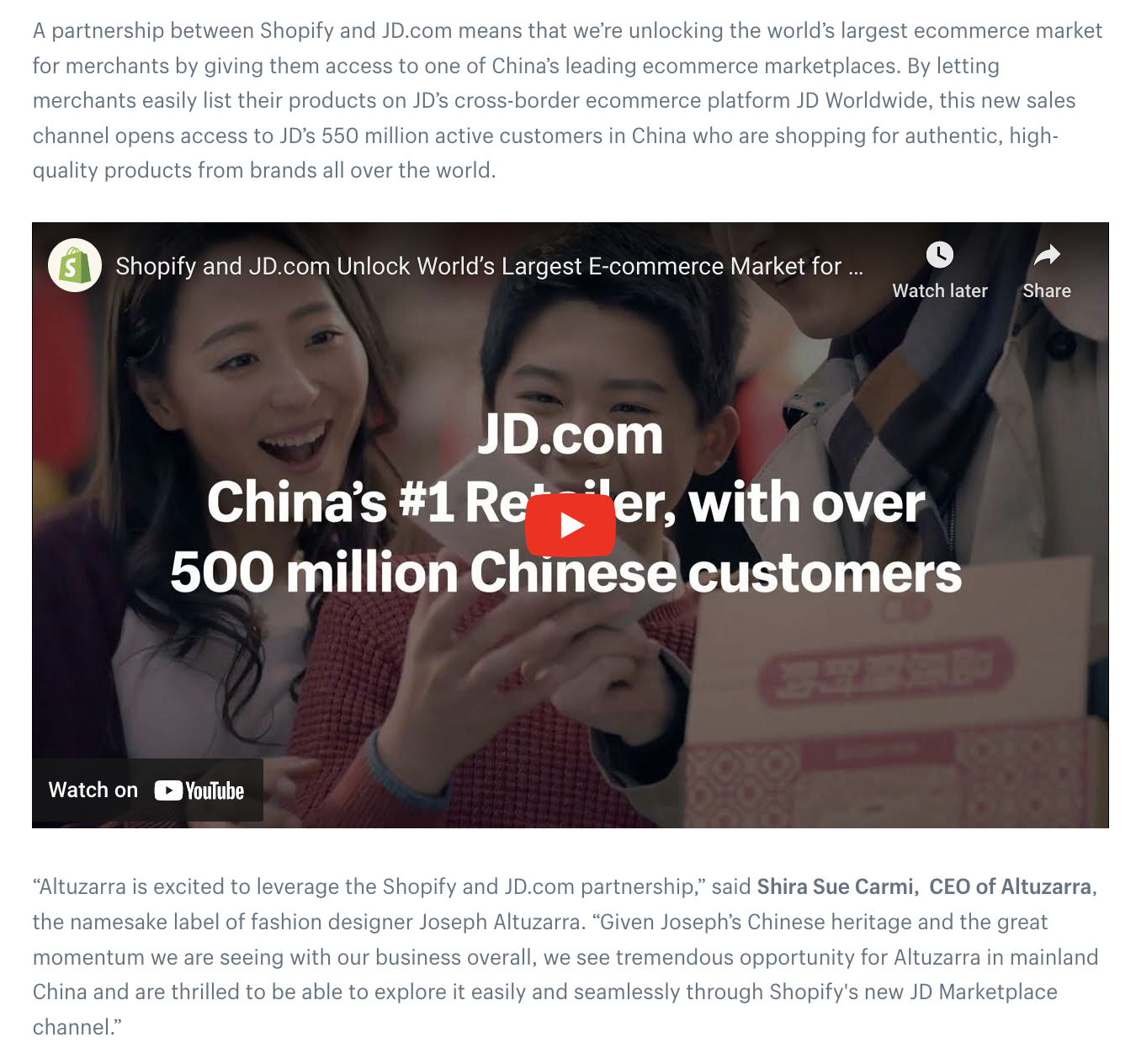 Shopify press release used a YouTube video