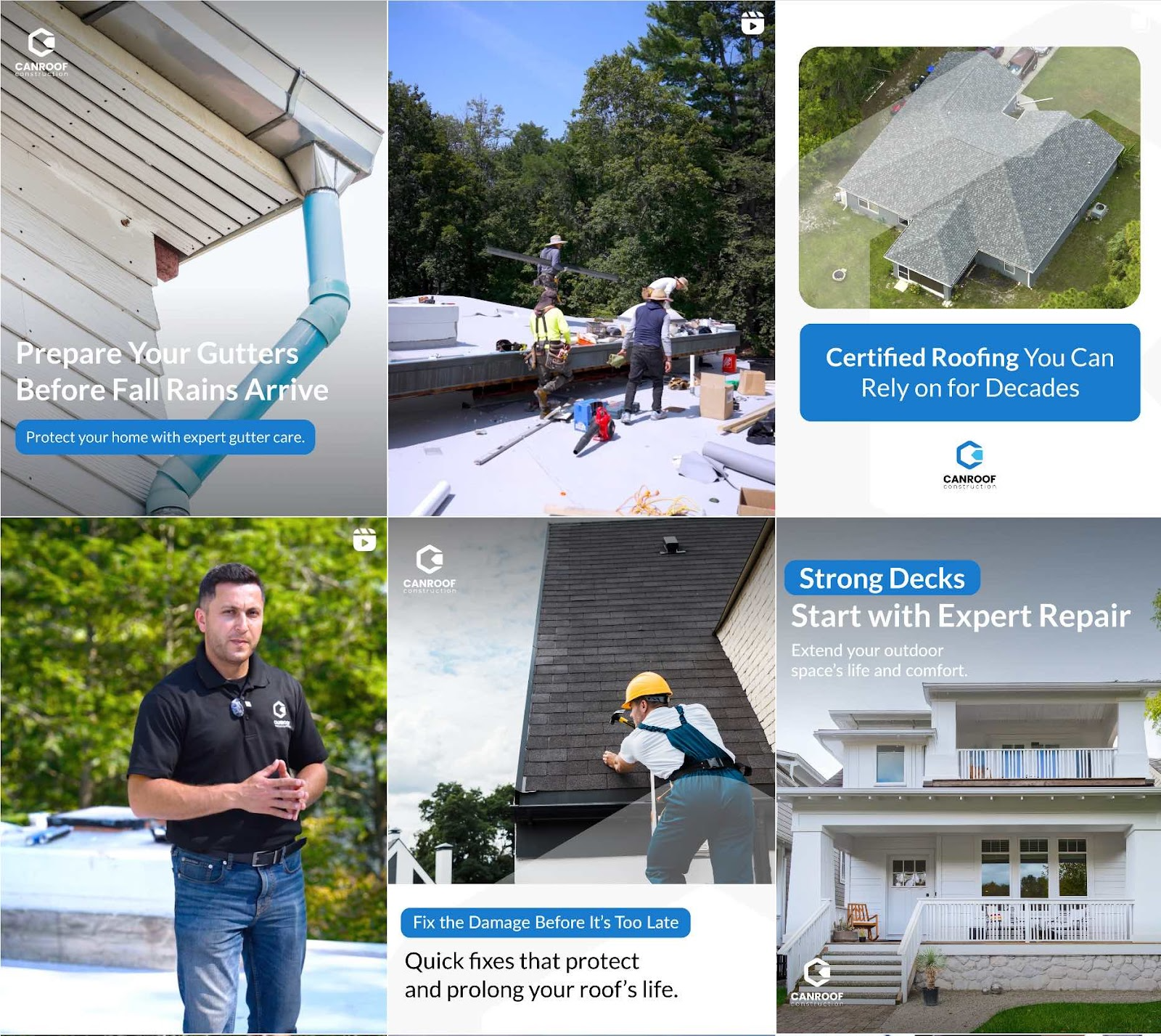 Instagram posts by Can Roof Construction sharing project updates and useful tips.