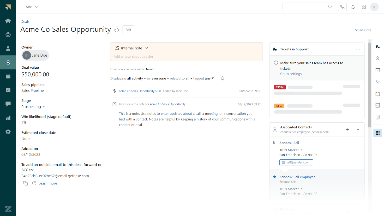 Zendesk Sell dashboard