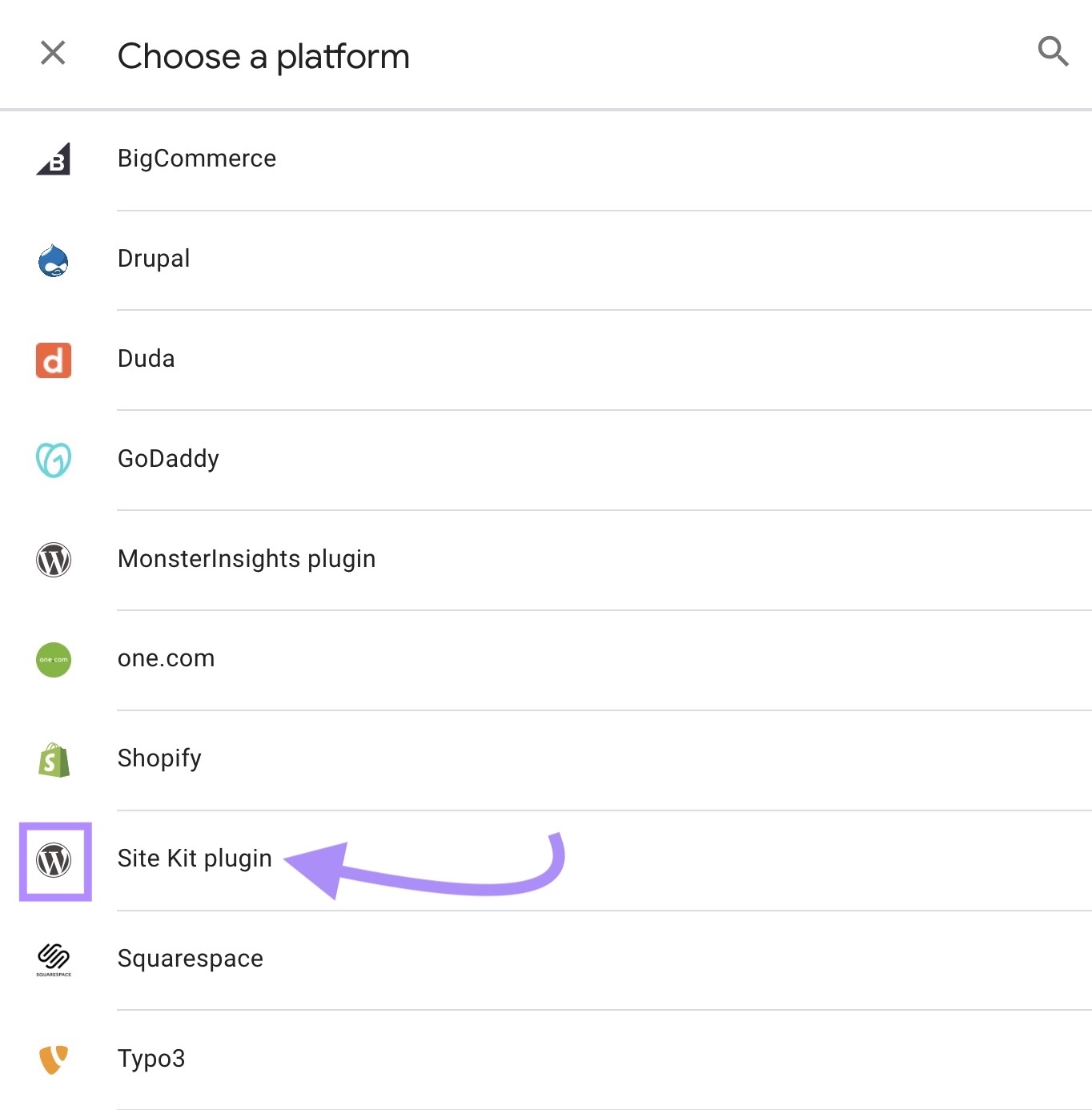 “Site Kit Plugin” selected from the drop-down menu