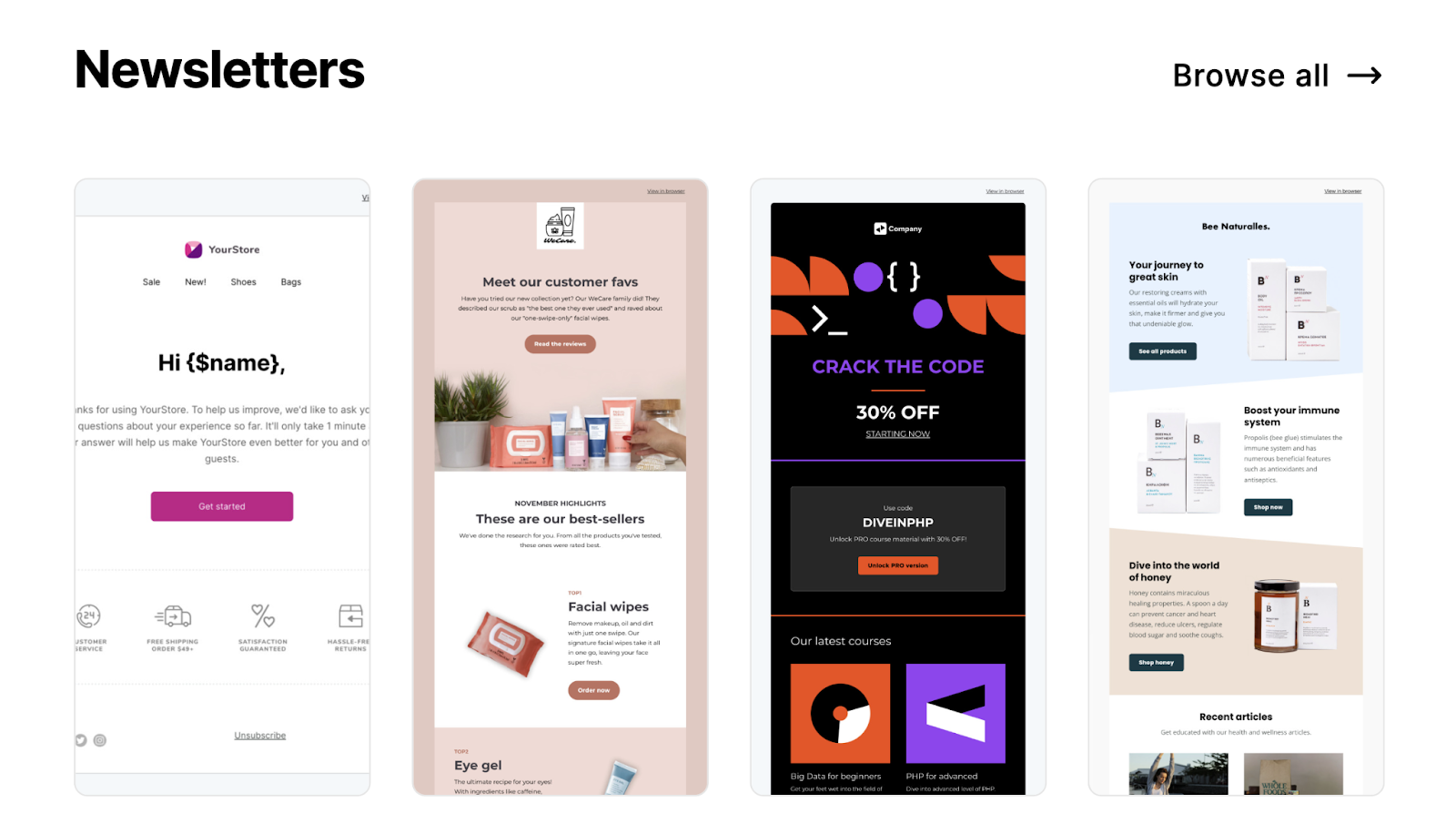 MailerLite's newsletter templates section