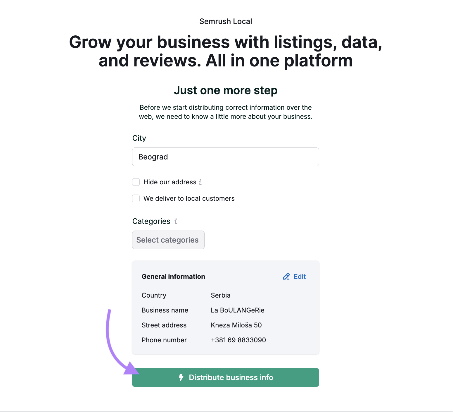 Confirm your business information.