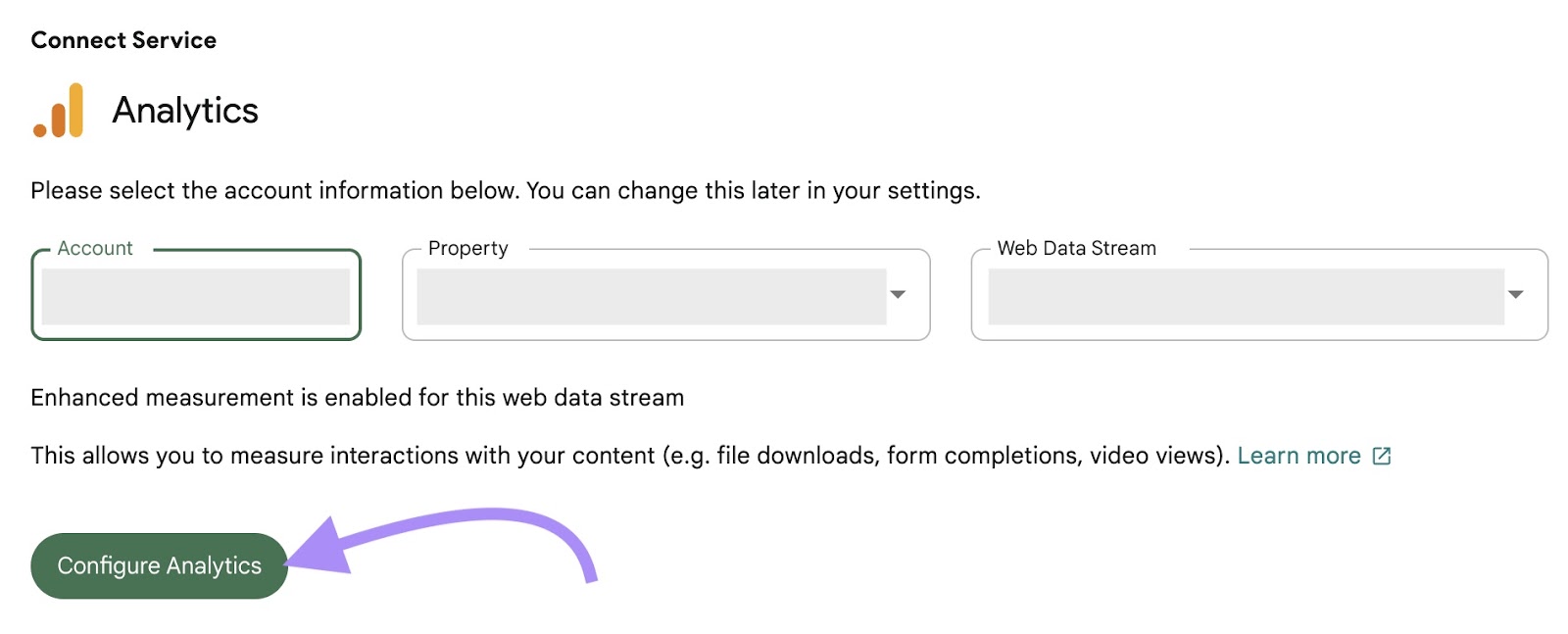 “Configure Analytics" button
