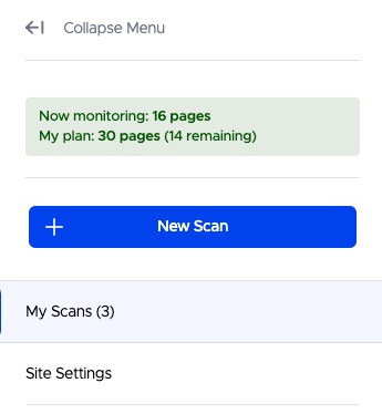 Click the &ldquo;New Scan&rdquo; button to scan a new website.