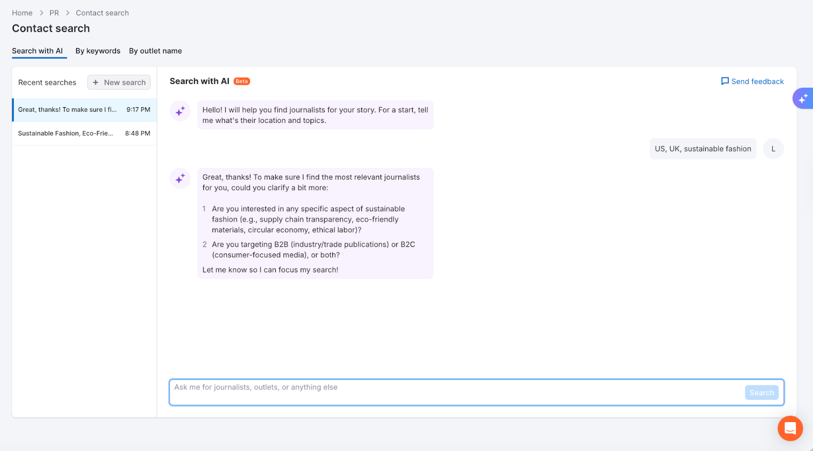 Finding contacts and outlets with AI search image 1