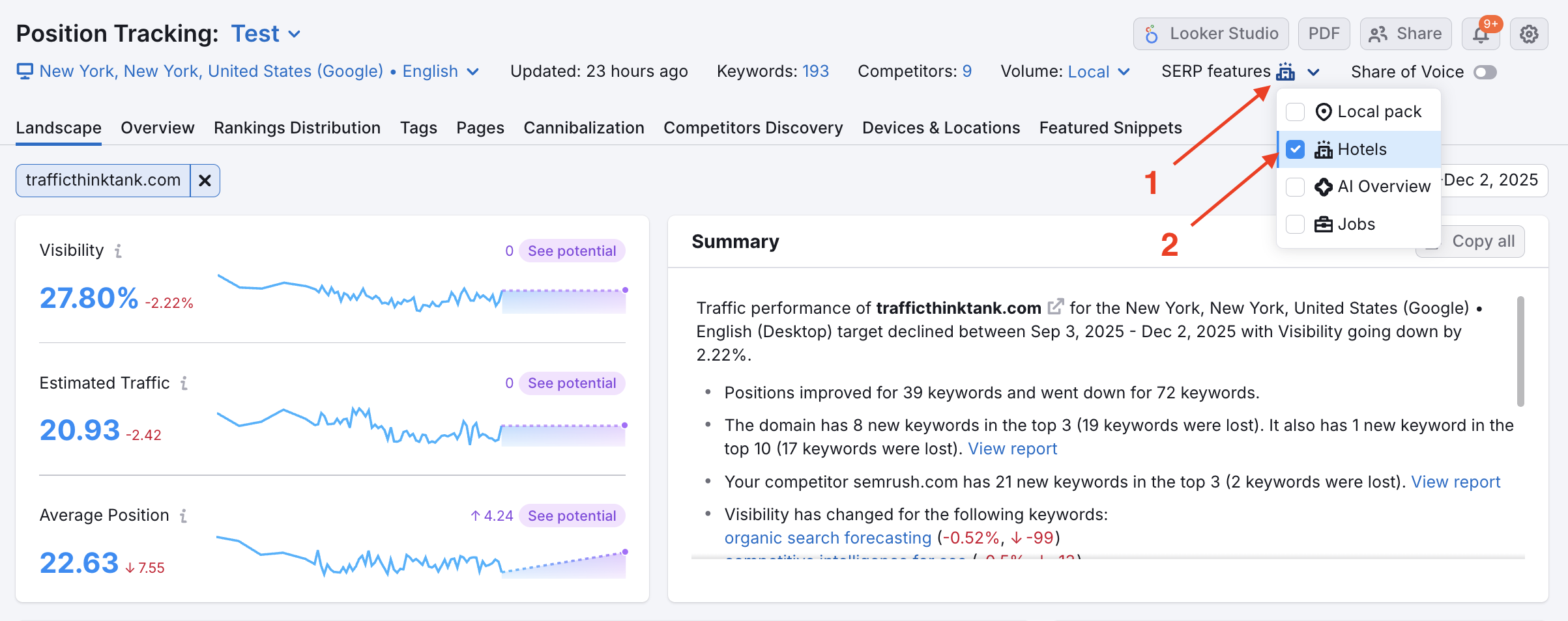 Tracking hotel pack in Position Tracking.